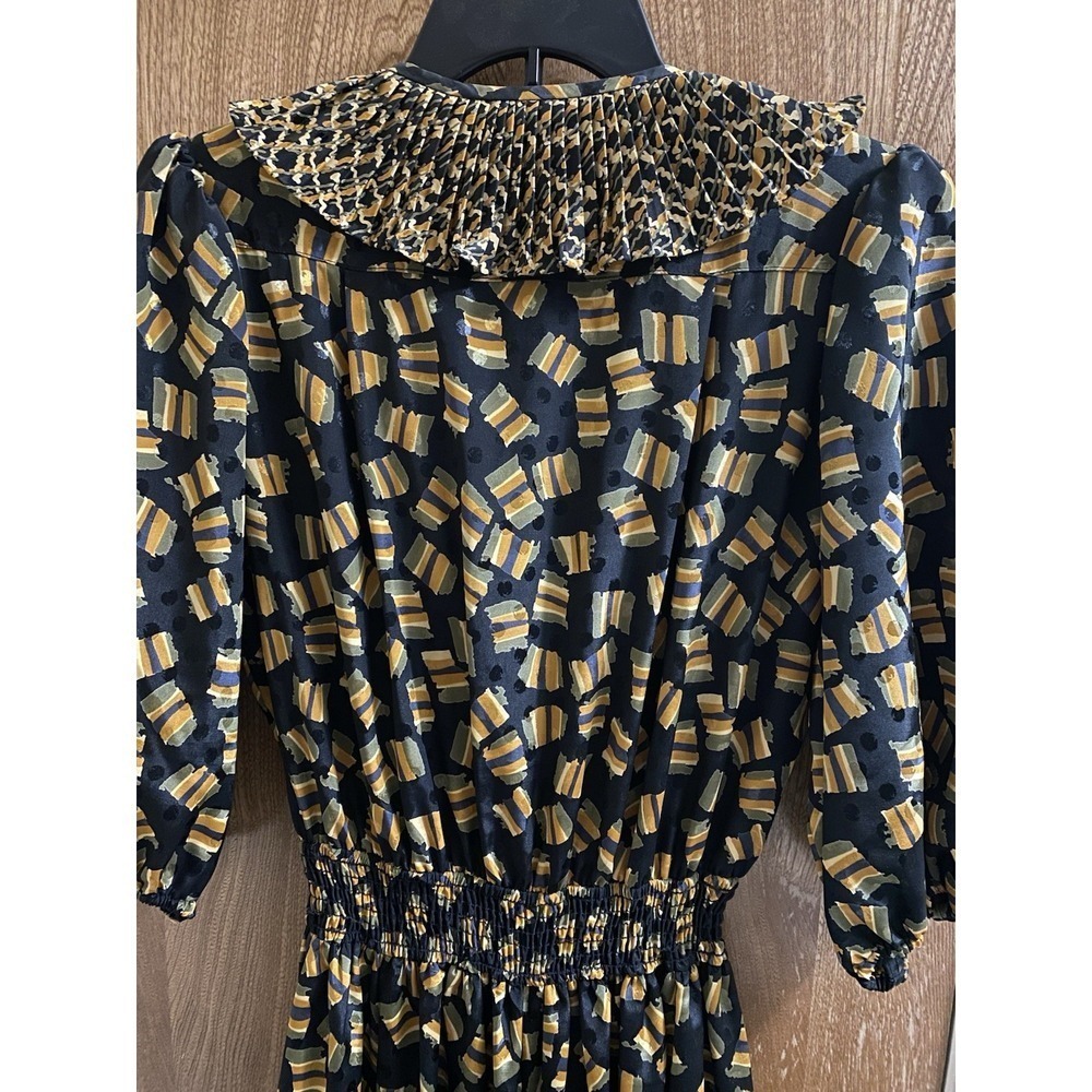Vintage Susan Freis Geometric Maxi Dress Ruffle Neck Empire Waist 3/4 Sleeves M - Picture 8 of 14